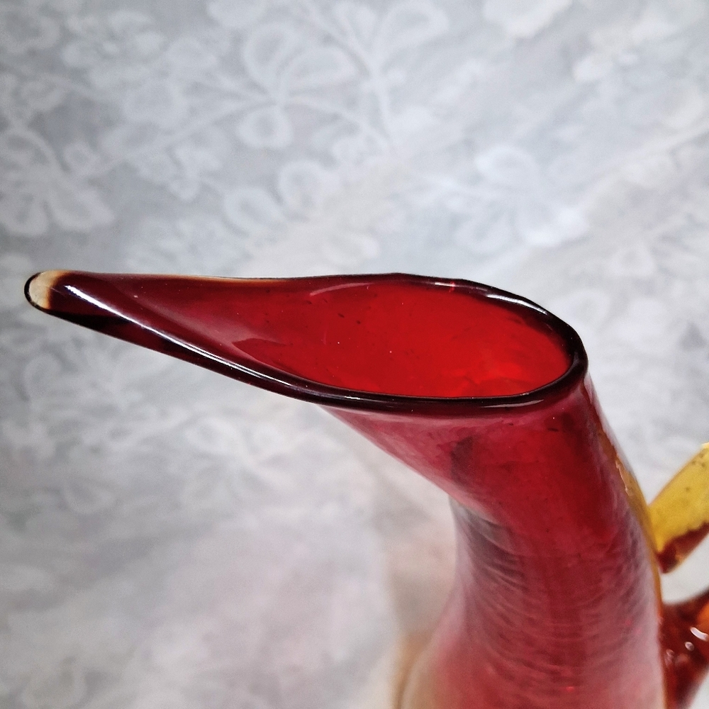 Vintage Amberina Crackle Glass Pitcher MCM Hand-Blown Art Glass 12" - Picture 3 of 16